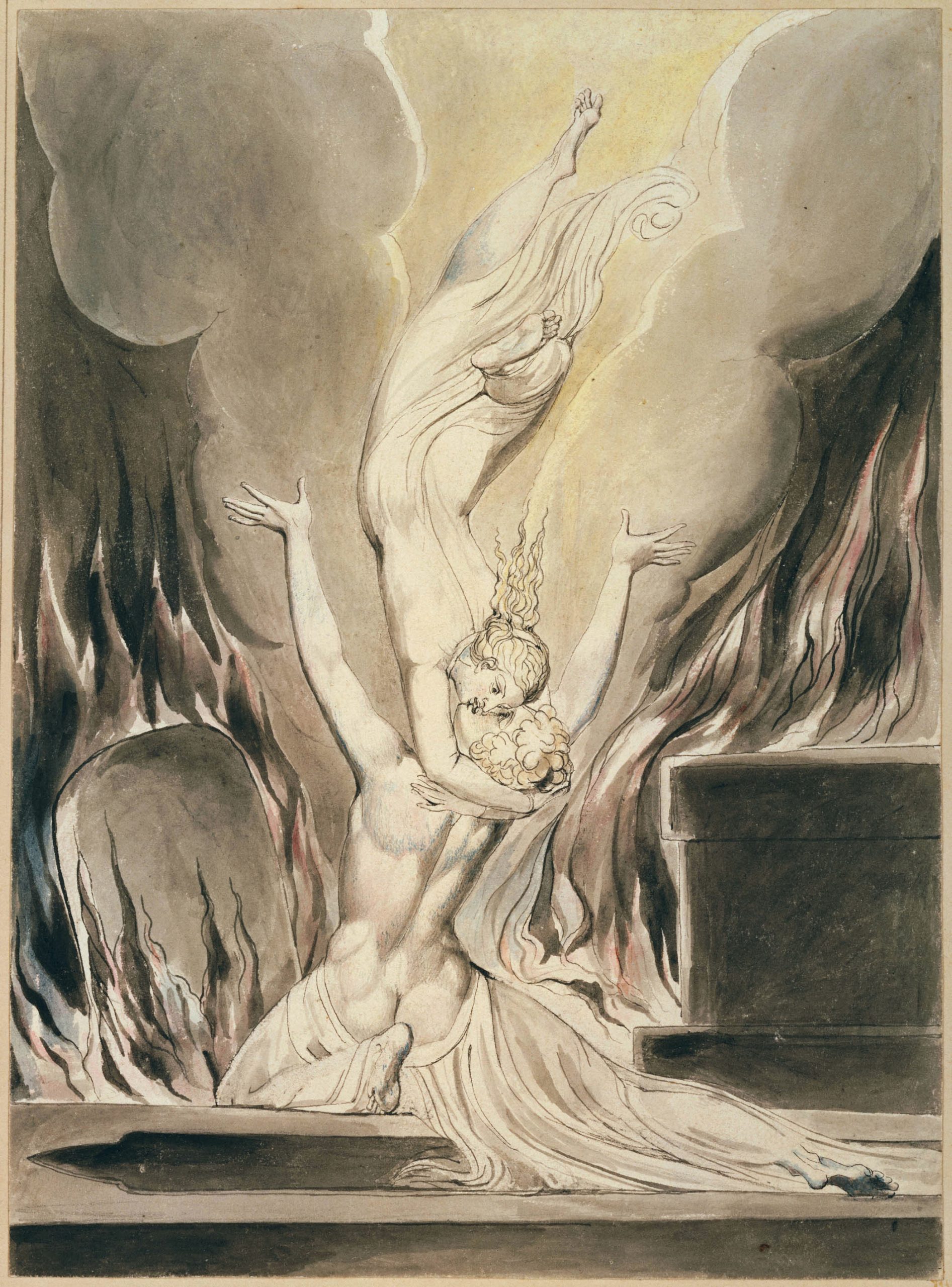Illustration by William Blake, The Reunion of the Soul and the Body